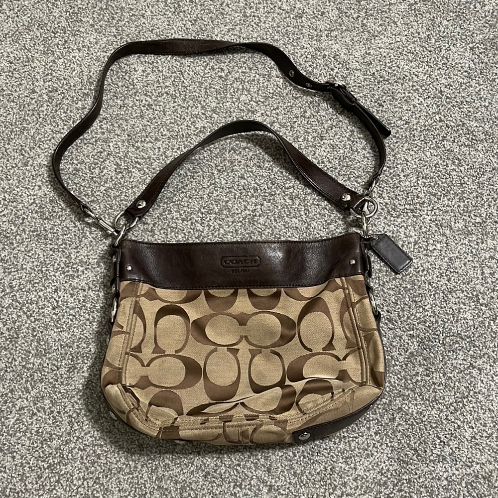 Coach Signature C Print Brown Bag with double Leather Straps